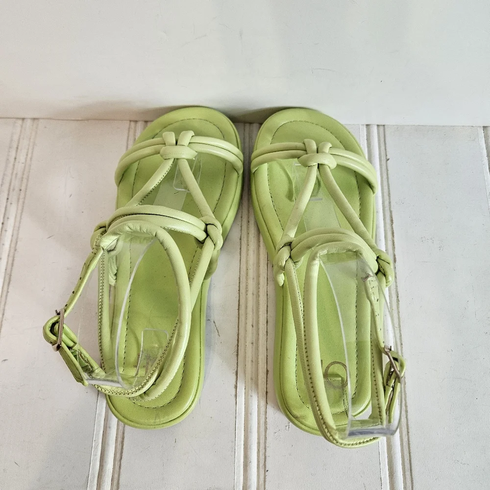 Off Yellow Flatform Knotted Sandals Womens Sz 7 Ankle Strap Chunky Heel Platform - Picture 9 of 16